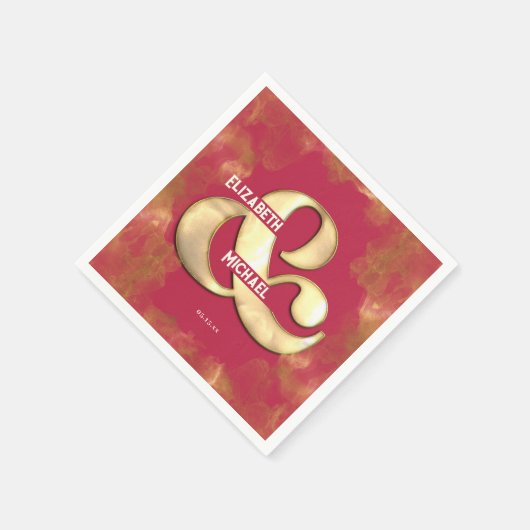 はっきりしたモダンエレガント金ゴールドピンクマゼンタ結婚ーズ スタンダードカクテルナプキン (角)