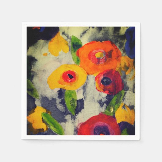 はっきりしたモダンカラフル夜の花紙ナプキンス スタンダードカクテルナプキン (正面)