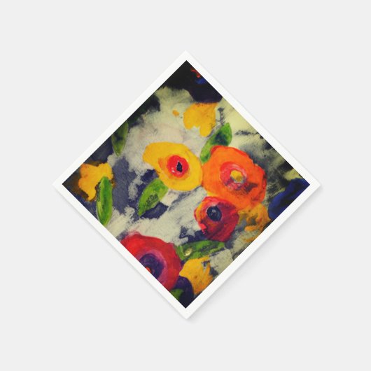 はっきりしたモダンカラフル夜の花紙ナプキンス スタンダードカクテルナプキン (角)