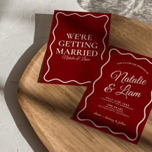 はっきりしたモダンカラフル結婚お洒落ファンキーレトロ 招待状