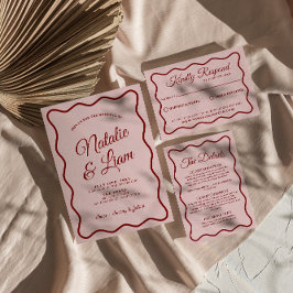 はっきりしたモダンカラフル結婚お洒落ファンキーレトロ 招待状