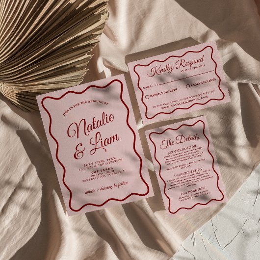 はっきりしたモダンカラフル結婚お洒落ファンキーレトロ 招待状