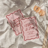 はっきりしたモダンカラフル結婚お洒落ファンキーレトロ 招待状