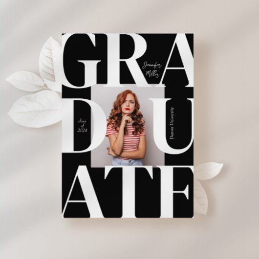 はっきりしたモダンクラシック写真卒業 招待状