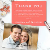 はっきりしたモダンサンゴとピンク結婚写真 サンキューカード