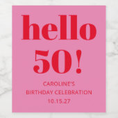 はっきりしたモダンシンプルおもしろいピンクと赤50誕生日 ワインラベル (シングルラベル)