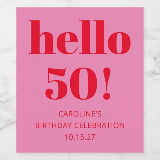 はっきりしたモダンシンプルおもしろいピンクと赤50誕生日 ワインラベル (シングルラベル)