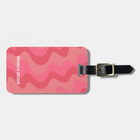 はっきりしたモダンシンプルストライプカスタム波ピンクのかわいらし ラゲッジタグ (正面横)
