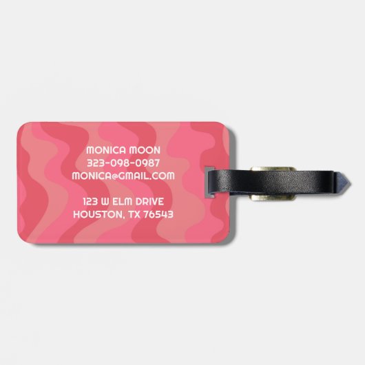 はっきりしたモダンシンプルストライプカスタム波ピンクのかわいらし ラゲッジタグ (裏面横)