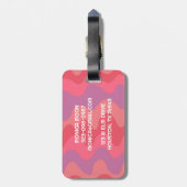 はっきりしたモダンシンプルストライプ波ピンクパープルカスタム ラゲッジタグ (裏面縦)