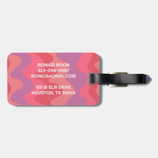 はっきりしたモダンシンプルストライプ波ピンクパープルカスタム ラゲッジタグ (裏面横)
