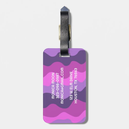 はっきりしたモダンシンプルストライプ波ピンクパープルカスタム ラゲッジタグ (裏面縦)