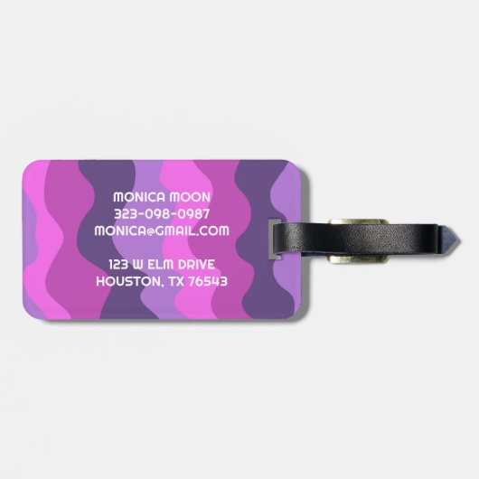 はっきりしたモダンシンプルストライプ波ピンクパープルカスタム ラゲッジタグ (裏面横)