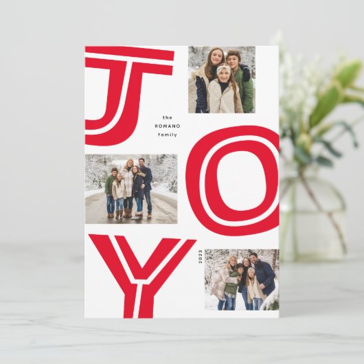はっきりしたモダンシンプル喜び赤3枚の写真クリスマス シーズンカード (スタンド正面)