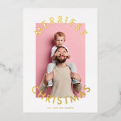 はっきりしたモダンシンプル金ゴールドChristmas Two Photo 箔シーズンカード (正面)