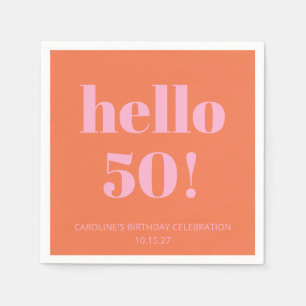 はっきりしたモダンシンプルOrange Pink 50th Birthday Party スタンダードカクテルナプキン