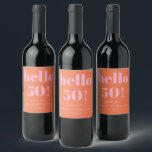 はっきりしたモダンシンプルOrange Pink 50th Birthday Party ワインラベル<br><div class="desc">モダンはっきりしたシンプルオレンジピンク50thバースデーパーティーカスタムワインラベル</div>
