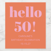 はっきりしたモダンシンプルOrange Pink 50th Birthday Party ワインラベル (シングルラベル)