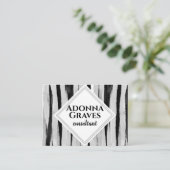 はっきりしたモダンストライプ色彩の鮮やか白黒 名刺 (スタンド正面)