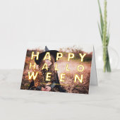 はっきりしたモダンタイポグラフィハッピーハローウィン 箔グリーティングカード (正面)