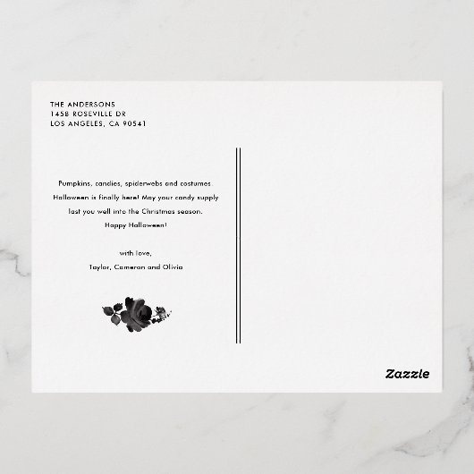 はっきりしたモダンタイポグラフィハッピーハローウィン 箔シーズンポストカード (裏面)