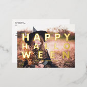 はっきりしたモダンタイポグラフィハッピーハローウィン 箔シーズンポストカード (正面/裏面)