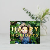 はっきりしたモダンタイポグラフィハッピーホリデー写真 箔シーズンポストカード (立ち正面)