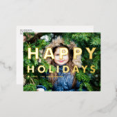 はっきりしたモダンタイポグラフィハッピーホリデー写真 箔シーズンポストカード (正面/裏面)