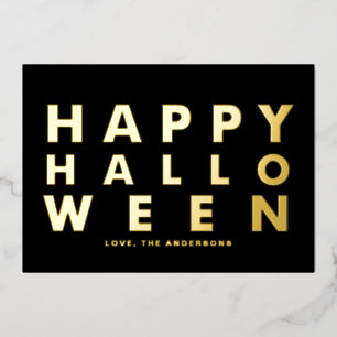 はっきりしたモダンタイポグラフィブラックハッピーハローウィン 箔シーズンカード