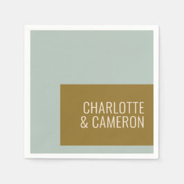 はっきりしたモダンタイポグラフィブルーとオリーブ結婚ズ スタンダードカクテルナプキン