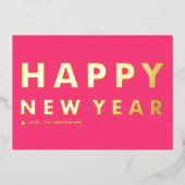 はっきりしたモダンタイポグラフィホットピンクハッピーニューイヤー 箔シーズンカード (正面)