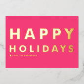 はっきりしたモダンタイポグラフィホットピンクハッピーホリデーズ 箔シーズンカード (正面)