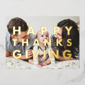 はっきりしたモダンタイポグラフィ写真ハッピーサンクスギビング 箔シーズンカード (正面)