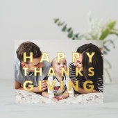 はっきりしたモダンタイポグラフィ写真ハッピーサンクスギビング 箔シーズンカード (立ち正面)
