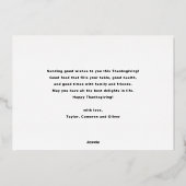 はっきりしたモダンタイポグラフィ写真ハッピーサンクスギビング 箔シーズンカード (裏面)