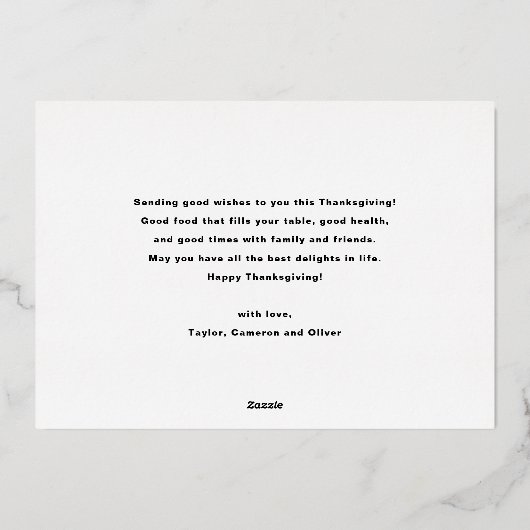 はっきりしたモダンタイポグラフィ写真ハッピーサンクスギビング 箔シーズンカード (裏面)