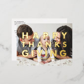 はっきりしたモダンタイポグラフィ写真ハッピーサンクスギビング 箔シーズンポストカード (正面/裏面)