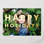 はっきりしたモダンタイポグラフィ写真ハッピーホリデー 箔シーズンカード (正面)