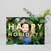 はっきりしたモダンタイポグラフィ写真ハッピーホリデー 箔シーズンカード (立ち正面)