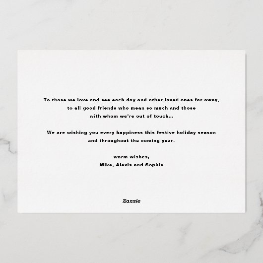 はっきりしたモダンタイポグラフィ写真ハッピーホリデー 箔シーズンカード (裏面)