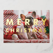 はっきりしたモダンタイポグラフィ写真メリークリスマス 箔シーズンカード (正面)
