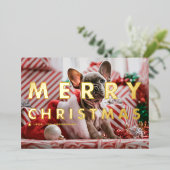 はっきりしたモダンタイポグラフィ写真メリークリスマス 箔シーズンカード (立ち正面)