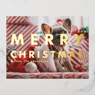 はっきりしたモダンタイポグラフィ写真メリークリスマス 箔シーズンポストカード