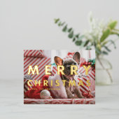 はっきりしたモダンタイポグラフィ写真メリークリスマス 箔シーズンポストカード (立ち正面)