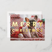 はっきりしたモダンタイポグラフィ写真メリークリスマス 箔シーズンポストカード (正面/裏面)