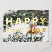 はっきりしたモダンタイポグラフィ写真新年 箔シーズンカード (正面)