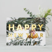 はっきりしたモダンタイポグラフィ写真新年 箔シーズンカード (立ち正面)