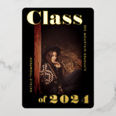 はっきりしたモダンタイポグラフィ2024卒業パーティブラック 箔招待状 (正面)