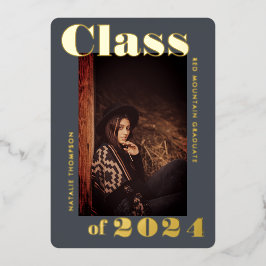 はっきりしたモダンタイポグラフィ2024卒業パーティーグレー 箔招待状