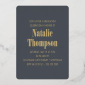 はっきりしたモダンタイポグラフィ2024卒業パーティーグレー 箔招待状 (裏面)